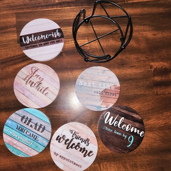 Funny Coasters for Coffee Table -6 Sarcastic Absorbent Stone Cork Drink Coasters - Picture 4 of 7